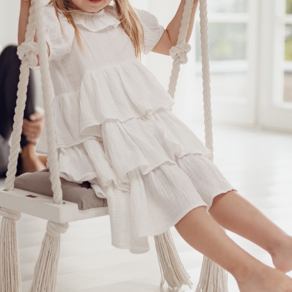 White Tiered Ruffle Muslin Dress